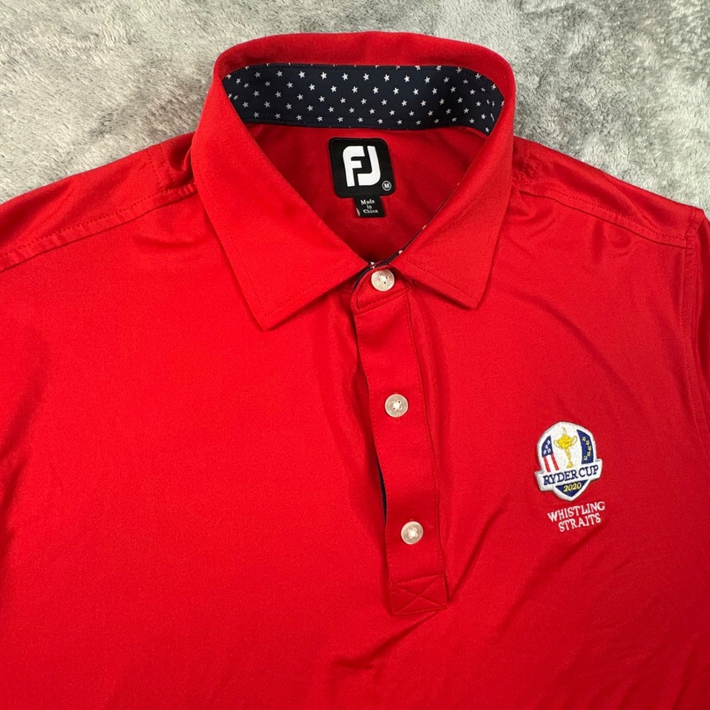 FootJoy Men's M Red Ryder Cup 2020 Whistling Straits Star Trim Golf Polo Shirt